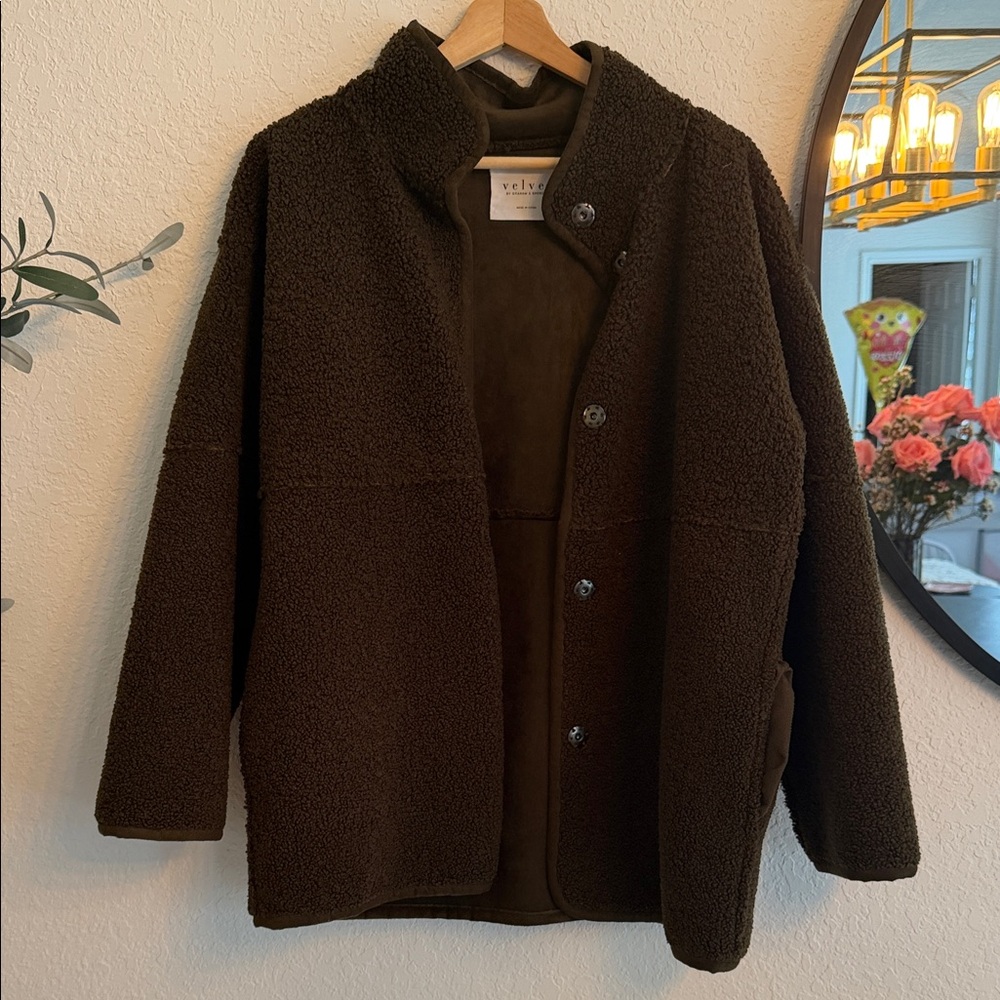 Velvet dark olive green ALBANY REVERSIBLE LUX SHERPA COAT